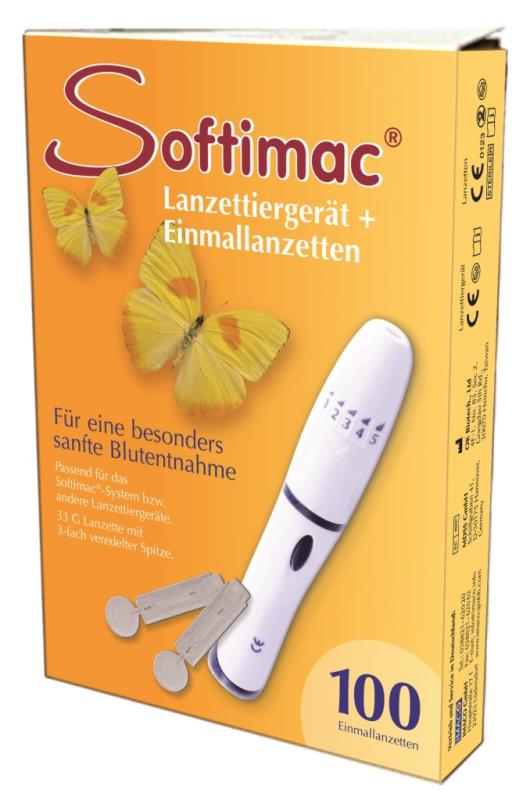 Lanzettiergerät mit 100 Lanzetten, Einmallanzetten Softimac