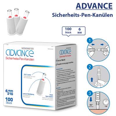 ADVANCE Monometer Sicherheits PEN 100 Stck Kanülen 6mm