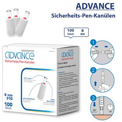 Advance Monometer Sicherheits PEN 100 Stck. Kanülen 8mm