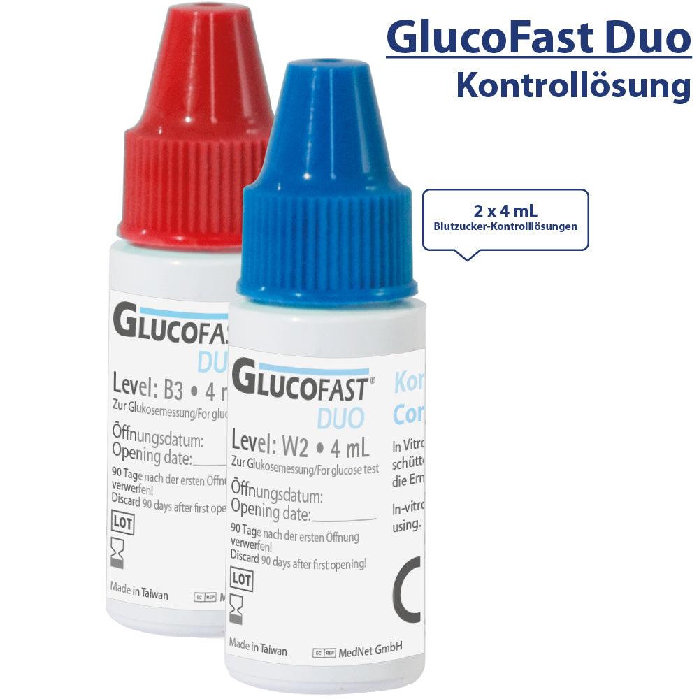 Glucofast Duo Blutzucker-Kontrolllösung - 2 x 4 mL