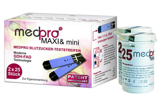 Blutzucker-Teststreifen medpro MAXI&mini GDH 25 Stück